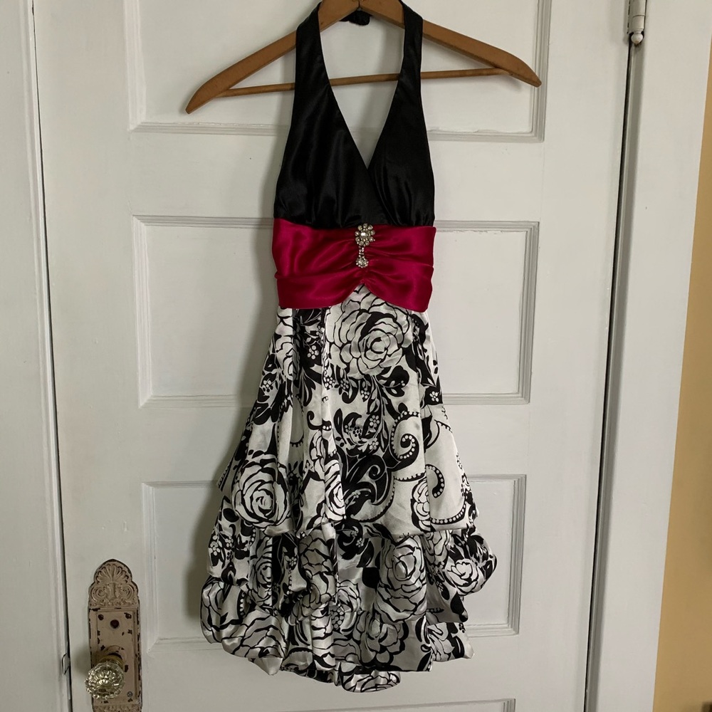 Taboo Party Dress Black Pink Rhinestone Junior 3/4